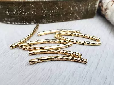 30 X 2mm Gold Plated Patterned Tube Beads | Tubular Spacer Beads | 8 Pcs • £5.20
