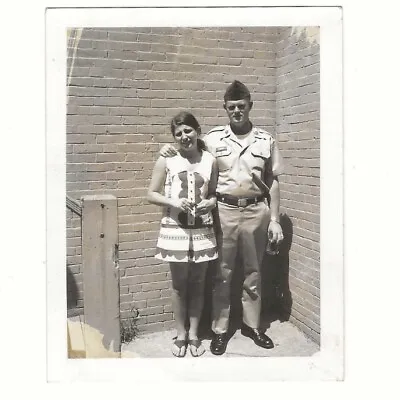 Woman Wearing Mini Dress Sandals Man Military Uniform 1960s Vintage Snapshot • $4.20
