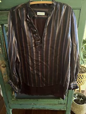 $15 • Buy Scanlan Theodore Long Sleeve Silk Top/Blouse In Navy Brown And Pink Strip Size 8