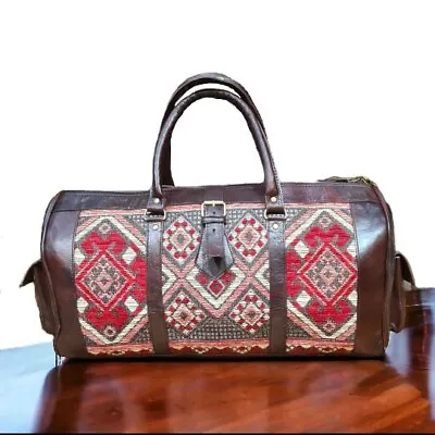 Bag Kilim Carpet Vintage Travel Unisex Leather Handmade Weekend Moroccan • $114.95