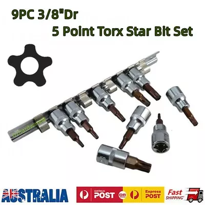 9PC 5Point Torx Star Bit Set 3/8 Dr Tamper Proof Security Bit Socket Set T10-T50 • $33.50