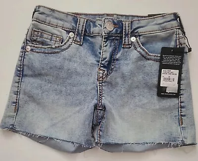 True Religion Jayde Big T Jean Short Shorts Light Wash Raw Hem Sz 25 NWT • $37.49