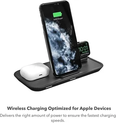 Mophie 3-in-1 Stand Fast 7.5w Charger Wireless Apple Iphone Watch Airpods Stand • £19.95