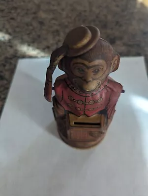 Vintage J Chein Tipping Hat Monkey Tin Coin Ba • $40