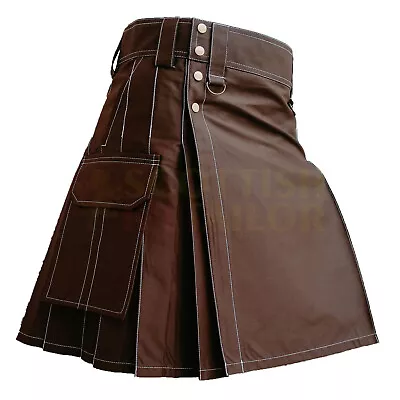 Scottish Handmade Men's Brown Tactical Duty Utility Kilt & Custom Kilts • $102.58