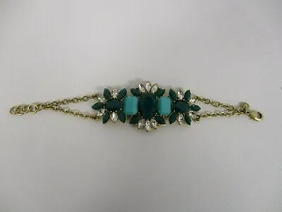 J Crew Green & Turquoise Glass & Crystal Hinged Chain Statement Bracelet • $56.25
