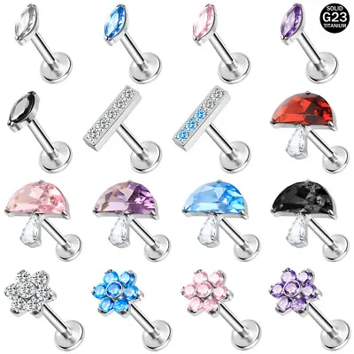 G23 Titanium Steel Lip Labret Piercing CZ Threaded Helix Monroe Piercing Jewelry • $6.49