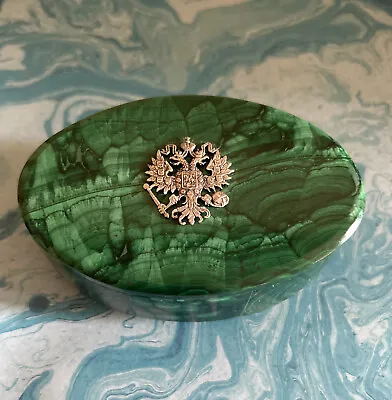 Antique Russian Malachite Jewelry Box Silver Appliqué  • $425