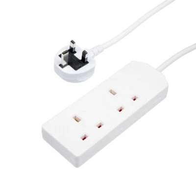 £7.99 • Buy 2 Way Gang Double Socket Power Mains Extension Lead 3M Metre Cable 13A White