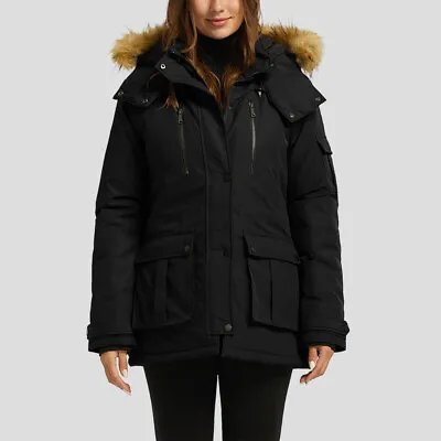 Women Faux Fur Fluffy Parka Coat Winter Warm Hooded Cargo Jacket Trench Overcoat • £18.39