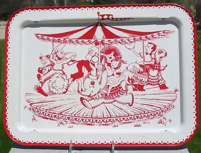 Vtg Folding Lap Tray TV Circus Merry-Go-Round LaVada Carrousel Retro Red Kitchen • $16.95