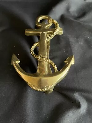 Vintage Solid Brass Nautical Ship Anchor Rope Design Door Knocker 5 3/4   Long • $12