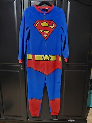 DC COMIC Superman One Piece Pajamas With Cape Cosplay Size Medium Adult Fleece • $25