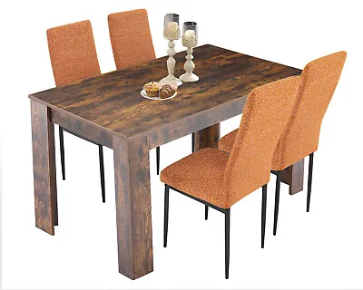 Wooden Dining Table And Chairs Set Of 4/6 HIGH BACK Seat Kitchen Room Furniture • £149.99