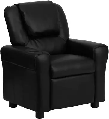 Vana Contemporary Black Leathersoft Kids Recliner With Cup Holder And Headrest • $228.92