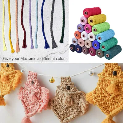 $7.99 • Buy 3/4/5/6mm Natural Cotton Twisted Cord Craft Macrame Artisan Rope Weaving Wire 