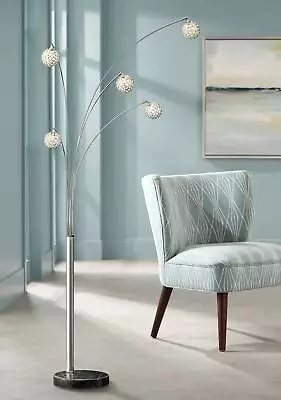 Allegra Mid Century Modern Arc Floor Lamp 88  Tall Chrome 5-Light Crystal Ball • $349.99