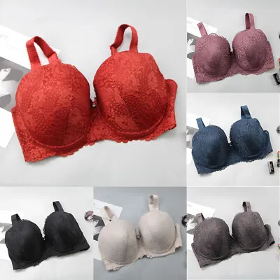 UK Women Plus Size Lace Embroidery Padded Everyday Bra Full Cup Big Bosom Bra • £11.96