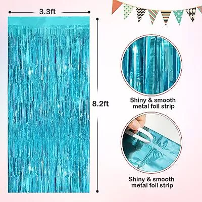 Light Blue Metallic Tinsel Foil Fringe Curtains 2 Pack 3.3x8.3 Feet Streamer  • $11.24