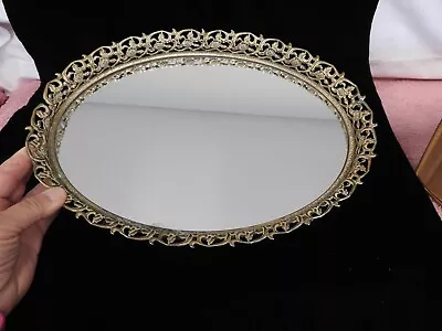 Vintage Hollywood Regency Gold Filigree Footed Vanity Dresser Mirror • $14.99