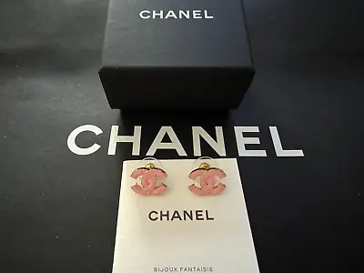 Chanel - 23K Pink Gold Metal CC Stud Earrings - NEW Authentic Jewelery BOXED • $1325