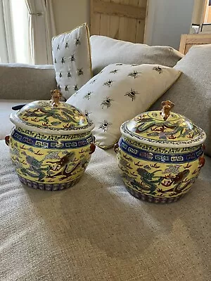 MONUMENTAL ANTIQUE LARGE Pair Yellow Porcelain Chinese Dragon Vase Lidded RARE. • £0.99