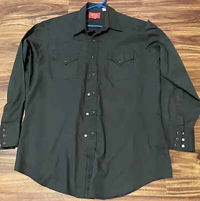 Vintage Ely Plains Black Western Shirt Pearl Snap Mens XL 17 1/2  34/35 • $10