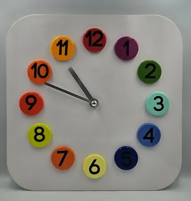 IKEA Dassigt Multicoloured Spotty Square Clock Childs Discontinued FREE POSTAGE • £19.99