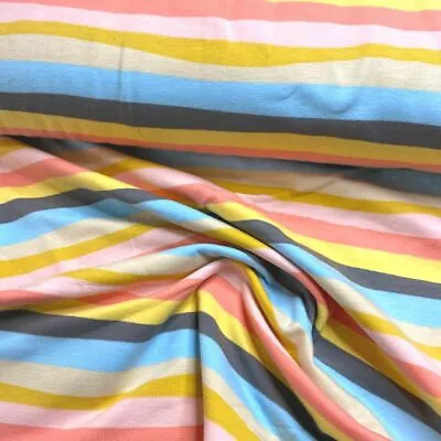 PASTEL MULTI STRIPE Printed Cotton Jersey Fabric ~58  / 147cm Wide Dressmaking • £13.75