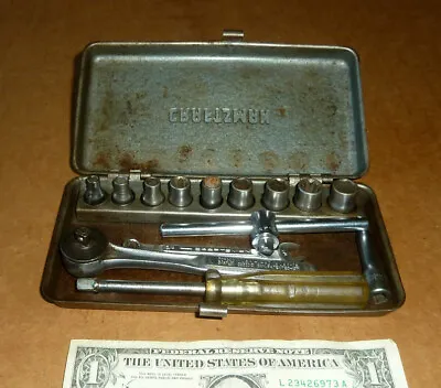 Vintage Craftsman Box1/4  Ratchet DriveT BarExte.9 SocketsOld Mechanic Tools • $37