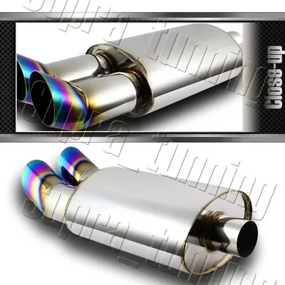 T304 Stainless 3  DTM Dual Rainbow Burnt Tip Weld-On Exhaust Muffler 2.5  Inlet • $48.79