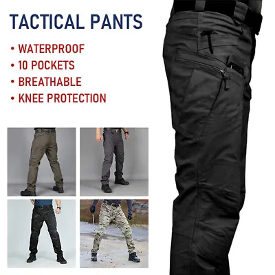 Mens Waterproof Hiking Tactical Trousers Outdoor Fishing Walking Combat Pants • £17.79