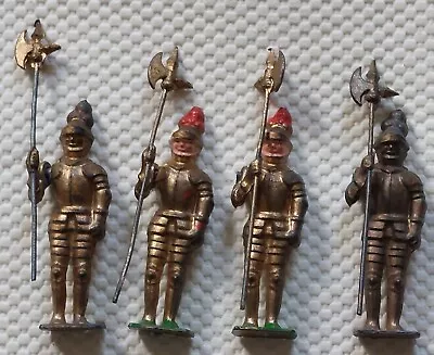 Vintage John Hill & Co Painted Metal Knights In Armour Toy Soldiers X 4 • £12