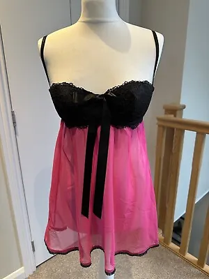 Pink Mesh And Black Lace Babydoll - Size Medium - Brand NEW With Tags - La Senza • £20