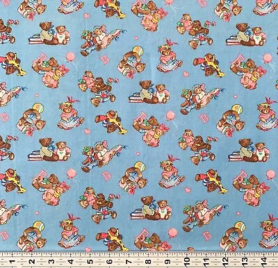 Vintage Teddy Bear Party Cotton Fabric Novelty 41”x44” Cranston  • $15