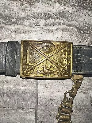 Vintage Brass Belt With Buckle With Freemasonry Masonic Knights Templar Symbols! • $299