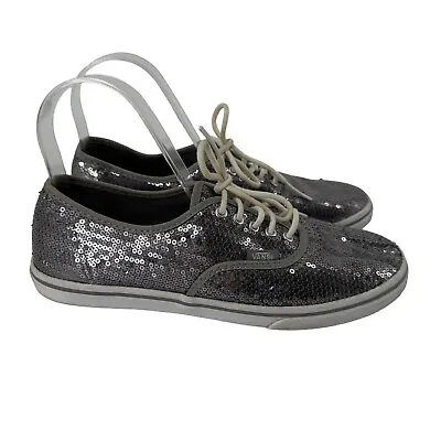 VANS Sequin Lo Pro Low Top Sneakers Womens Size 7.5 Silver Bling Sparkle Shoes • $14.40