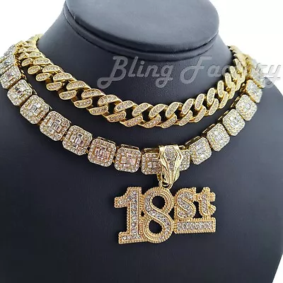 Hip Hop Gold Plated Meek Mill 18ST Pendant & 18  20  Iced Choker Chain Necklace • $15.99