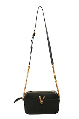 Versace Women's Black 100% Leather V-Logo Crossbody Shoulder Bag • $649.99