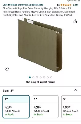 Blue Summit Supplies Extra Capacity Hanging File Folders 25 Reinforced (M 5 ) • $11.18