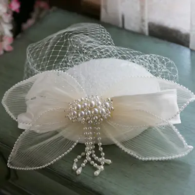 Classic Vintage Bridal Birdcage Veil Beaded Flower Hat Royal Wedding Accessory • $40.27