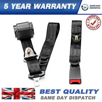 Black Universal 3 Point Inertia Seat Belt With Wire Buckle - CarVanCoach 3.6M • £19.99