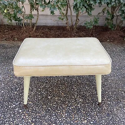 Vintage Mid Century Modern Vinyl Upholstered Footstool Bench • $85