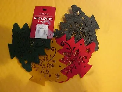 $4.19 • Buy Christmas Tree Felt Set Of 4 Coasters New