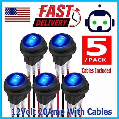 5X Blue LED Light 12V Toggle Rocker Switch SPST Car Boat Marine RV Waterproof • $9.95