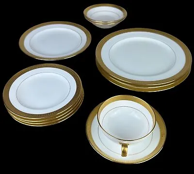 Minton England White Gold Buckingham Plates Cup Bowl 12 Piece China Dishes • $145