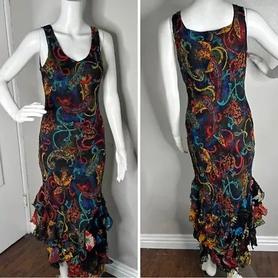 CHICOS  Silk Mermaid Dress Y2K Boho Paisley Bias Cut Maxi • $50