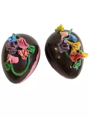 Vintage Decorative Ceramic Faux Fake Chocolate Easter Eggs Flowers Lot Of 2 Pink • $15.99