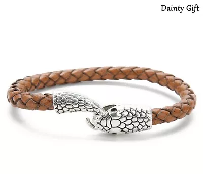 MEN /Women Animal Silver Snake Head Light Brown Leather Bracelet Bangle 6.5-9  • $10.99