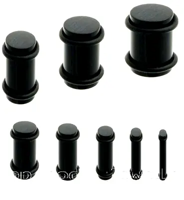 PAIR Of Black Acrylic Plugs With Black Rubber O-Rings 14g To 00g • $4.25